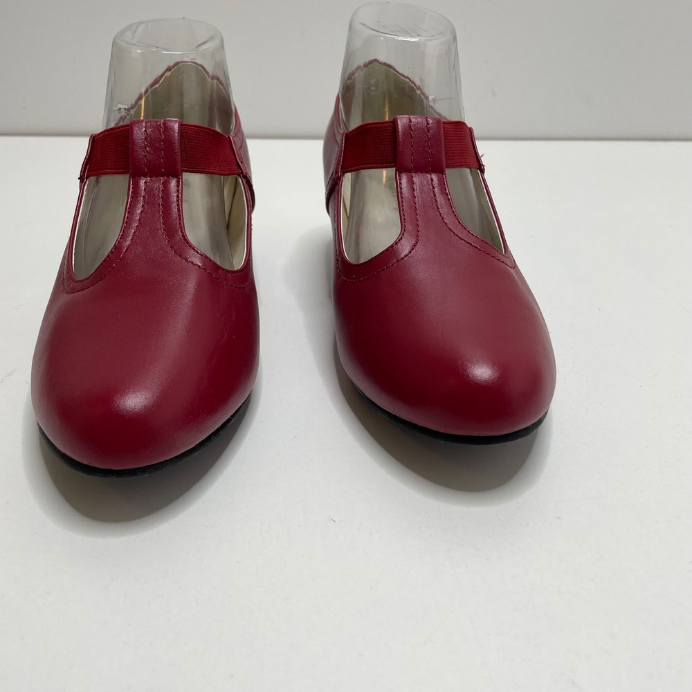 Angel Step Red T-Strap Mary Jane Low Block Heel Pump Round Toe 8.5M Retro Granny - Picture 4 of 10